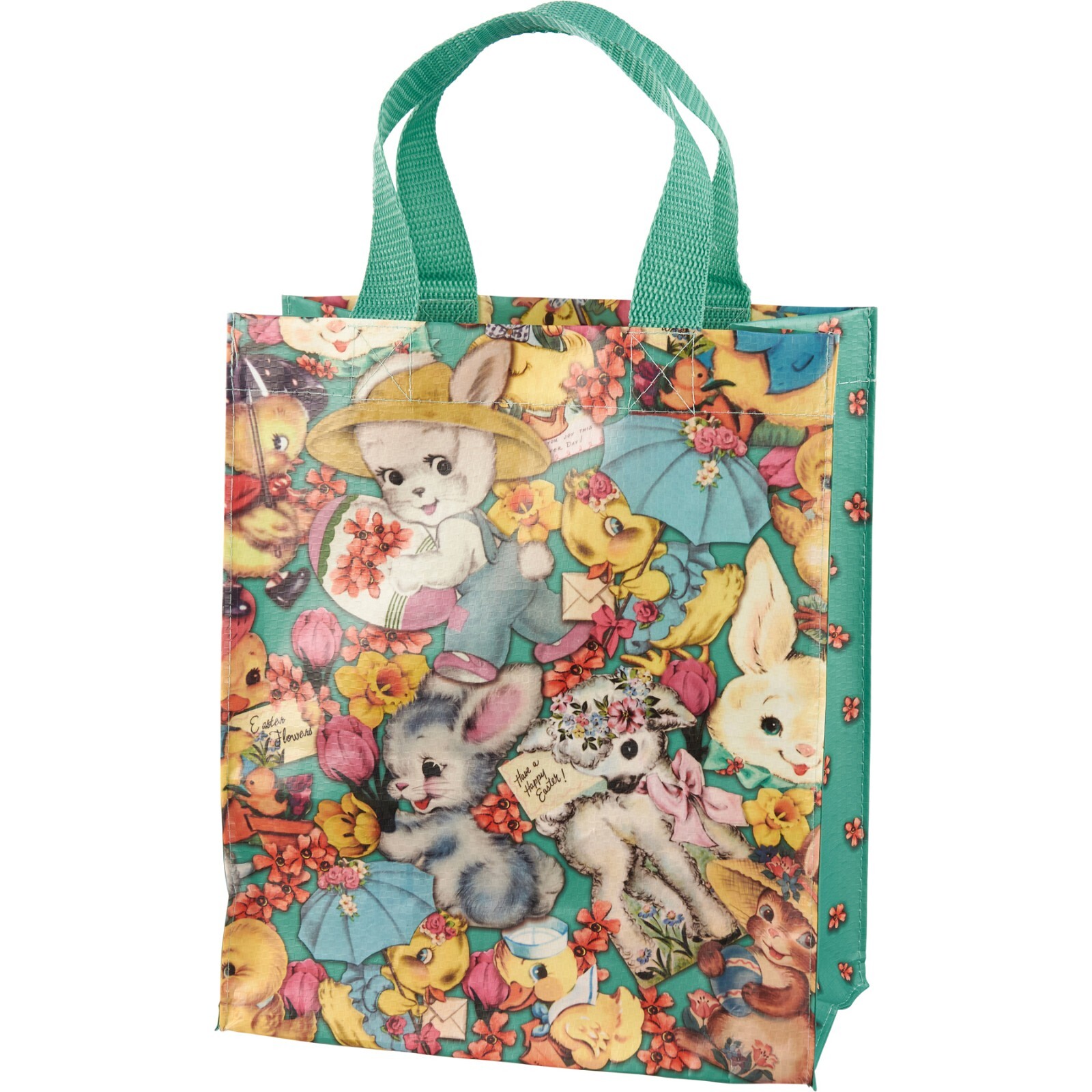 Primitives by Kathy Easter Tote Vintage Retro Design Basket Grocery Bunny Rabbit