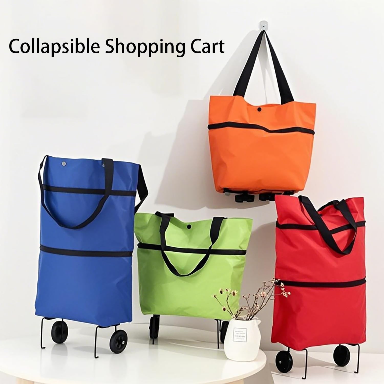 2 in 1 Foldable Shopping Cart with Wheels for Groceries, 25kg Grocery Cart on…