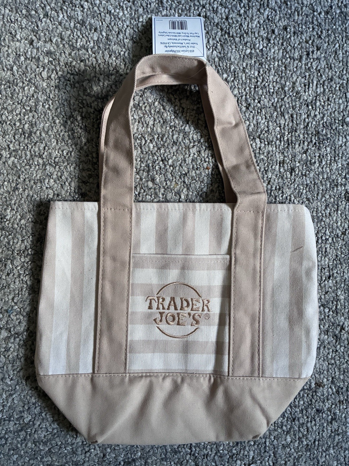 Trader Joe’s Striped Canvas Mini Tote Bag Beige/Tan Reusable Tote 13x11x6 in