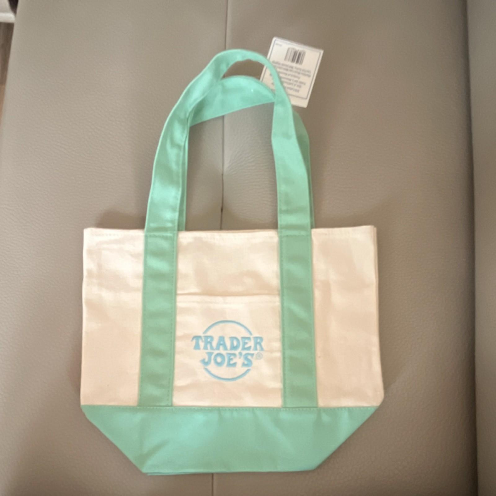 Limited Edition Trader Joe’s Reusable Shopping Bag Mint Green Beige Solid Tote