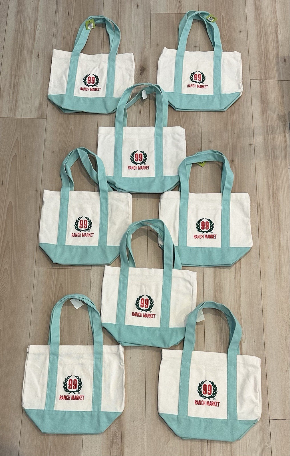 LOT OF 8 – 99 RANCH Mini Tote Bags MINT / PASTEL TURQUOISE / TEAL Brand New