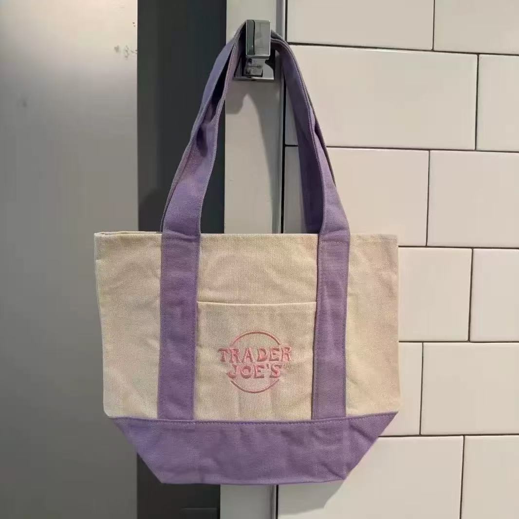 Trader Joe’s Mini Pastel Canvas Tote Bag Blue Green Pink Purple Set Of 4-NWT