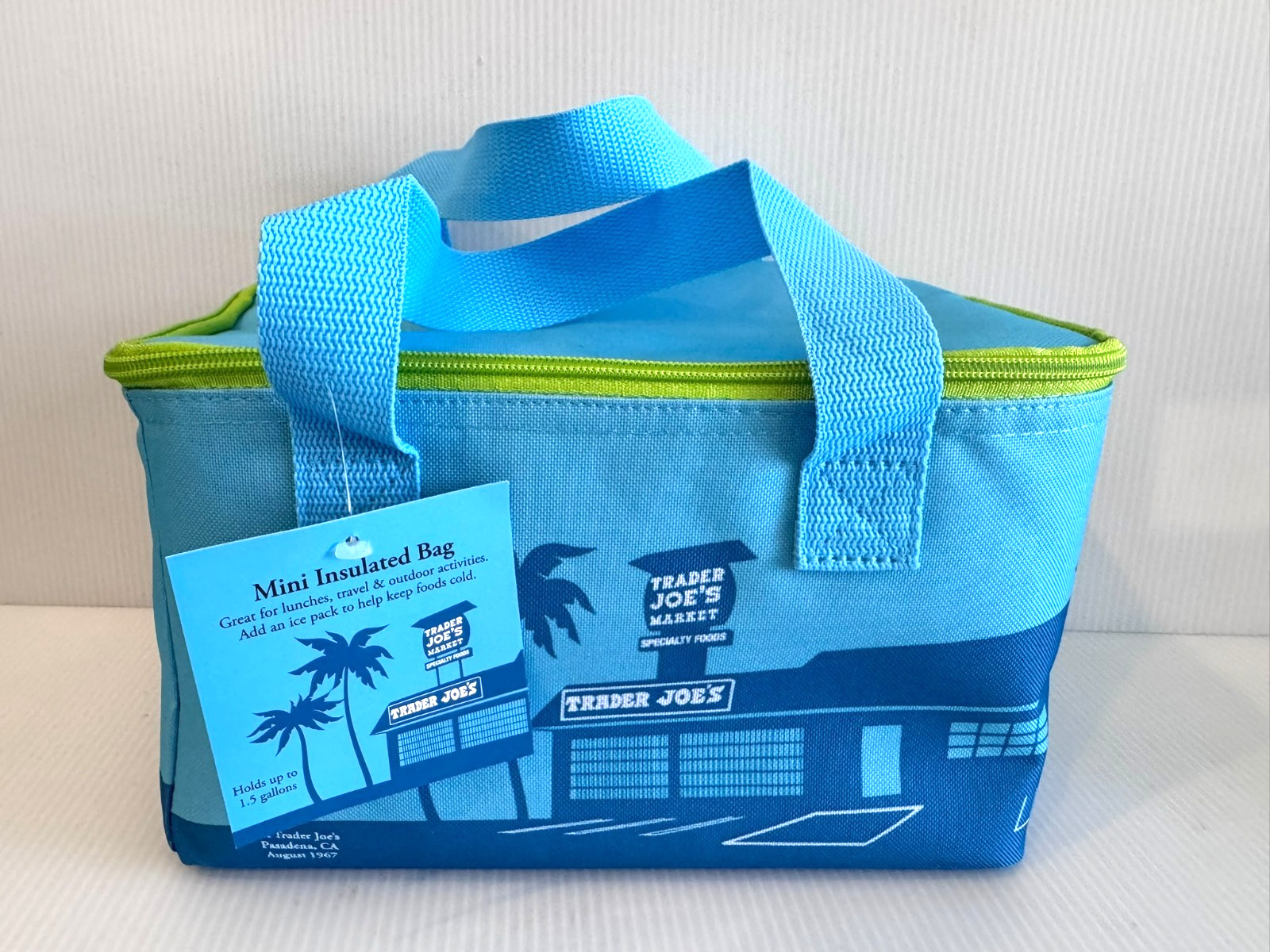 Trader Joe’s Mini Insulated Bag ~ Light Blue w/Green Zipper ~ Discontinued NWT