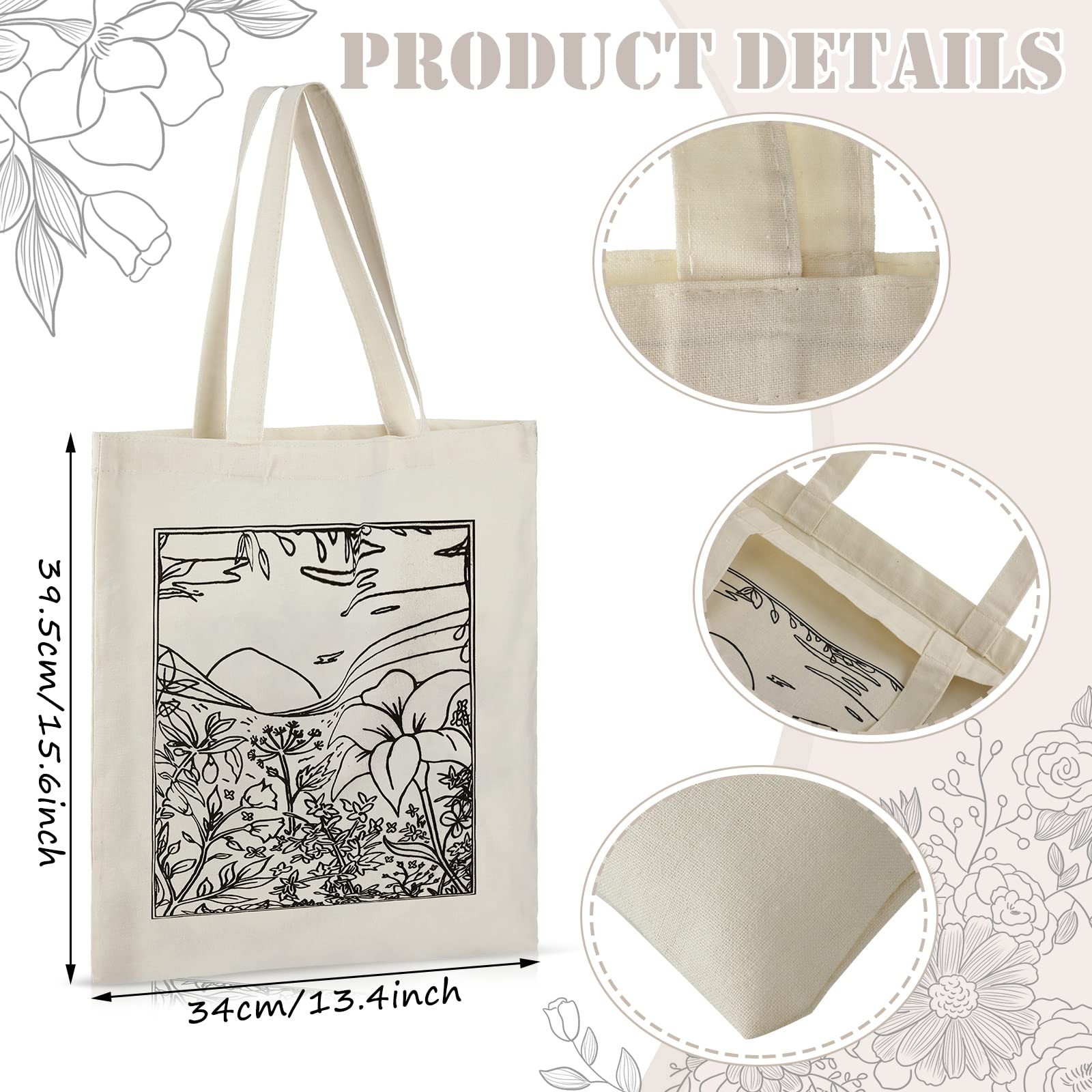 4 Pcs Canvas Tote Bag for Canvas Shopping Totes Aesthetic Reusable Grocery Ba…