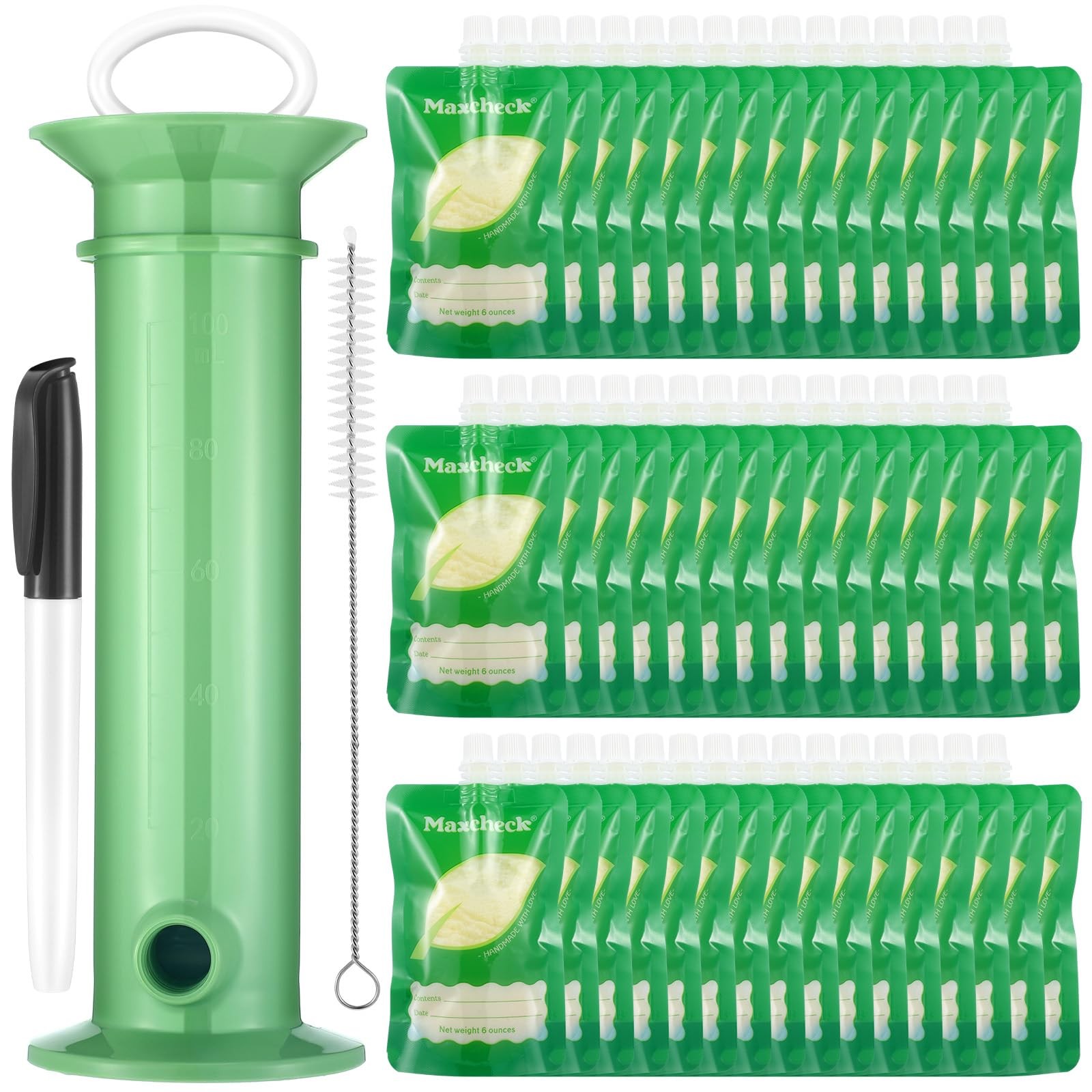 Maxcheck 53 Pcs Refillable Baby Food Pouches Maker Set green，black，white