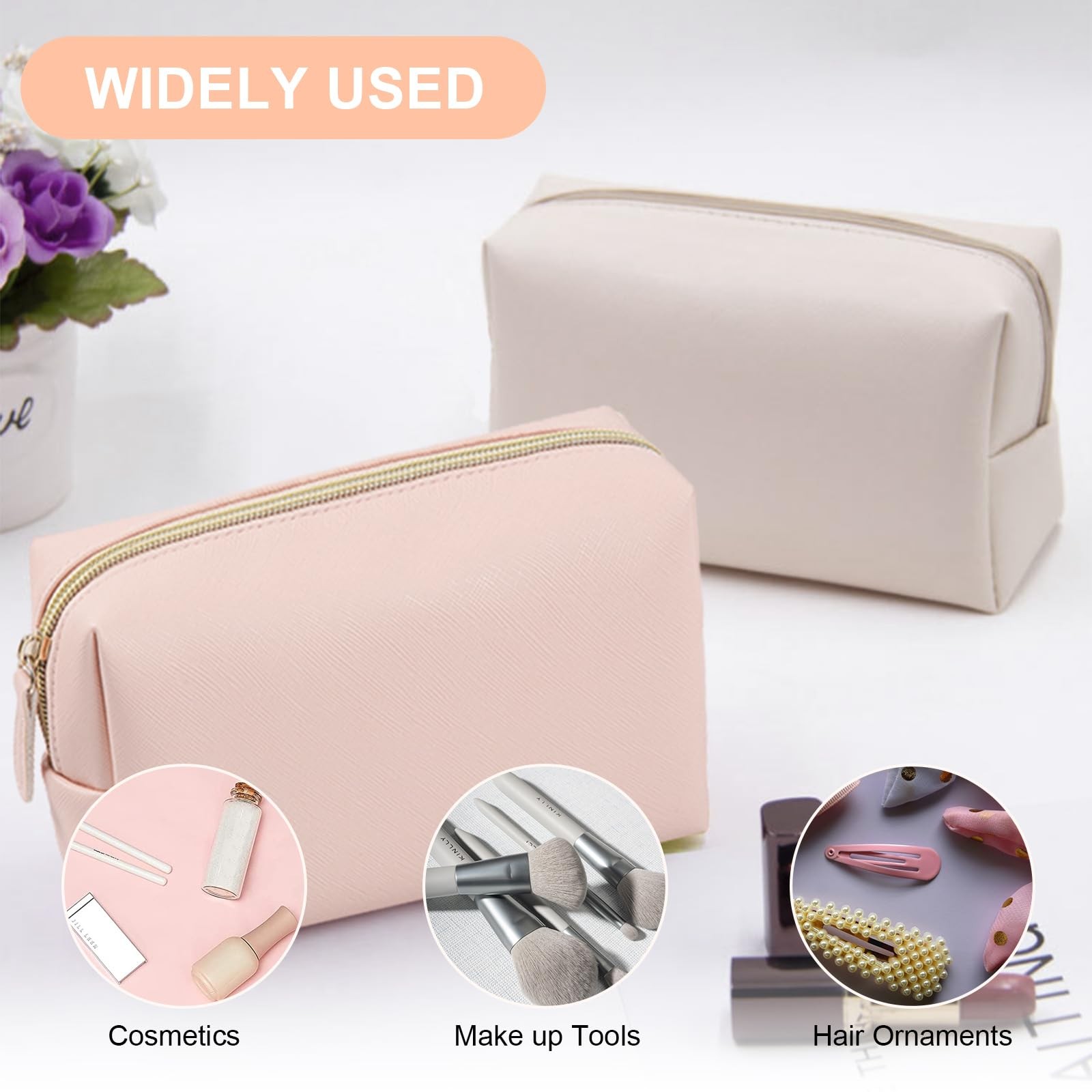 Merkaunis 8 Pcs Preppy Makeup Bag cherry pink, beige, light gray, green