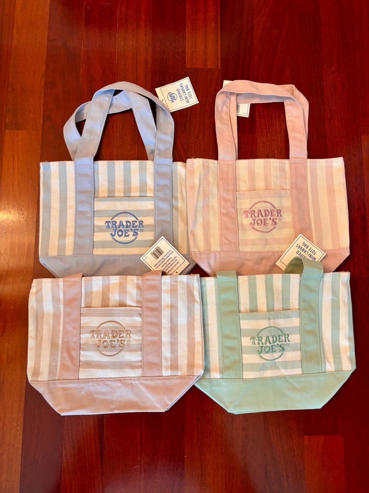 New Trader Joe’s Summer Striped Mini Canvas Tote Bags All 4 Colors