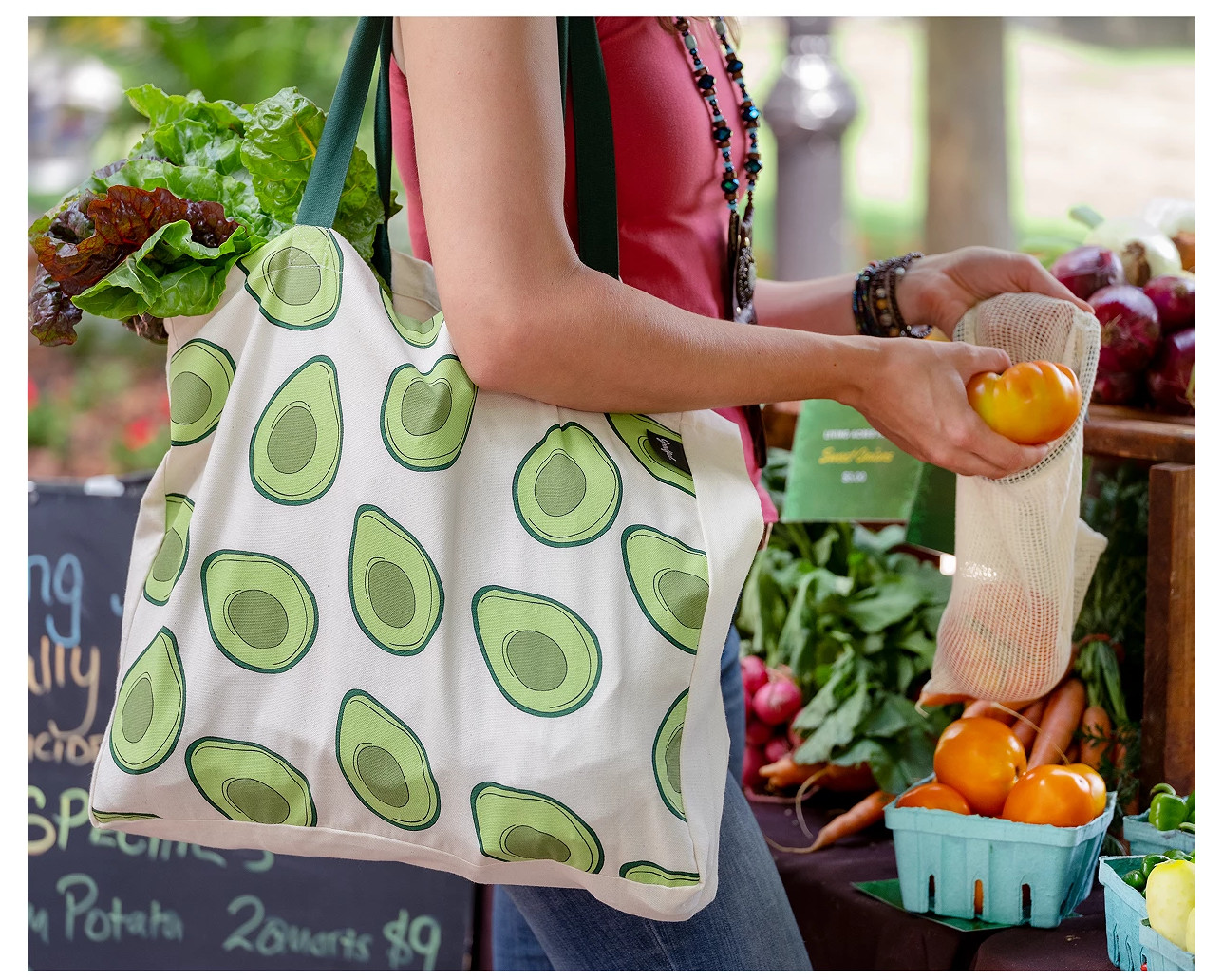 Goodful Farmer’s Market Reusable Bags, Set of 4 Eco-friendly 100% Organic Cotton
