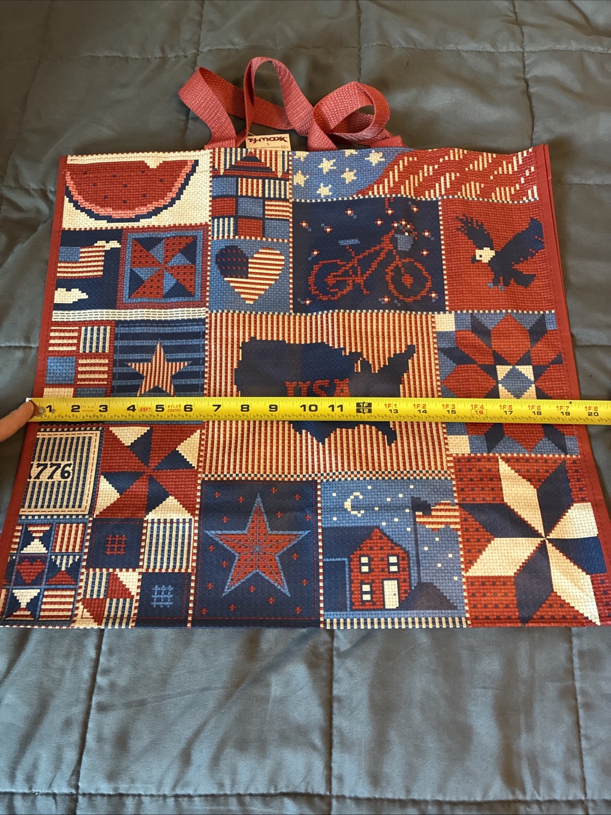 TJX Patriotic Red White Blue USA Large Reusable Tote Eco Bag New TJ Maxx