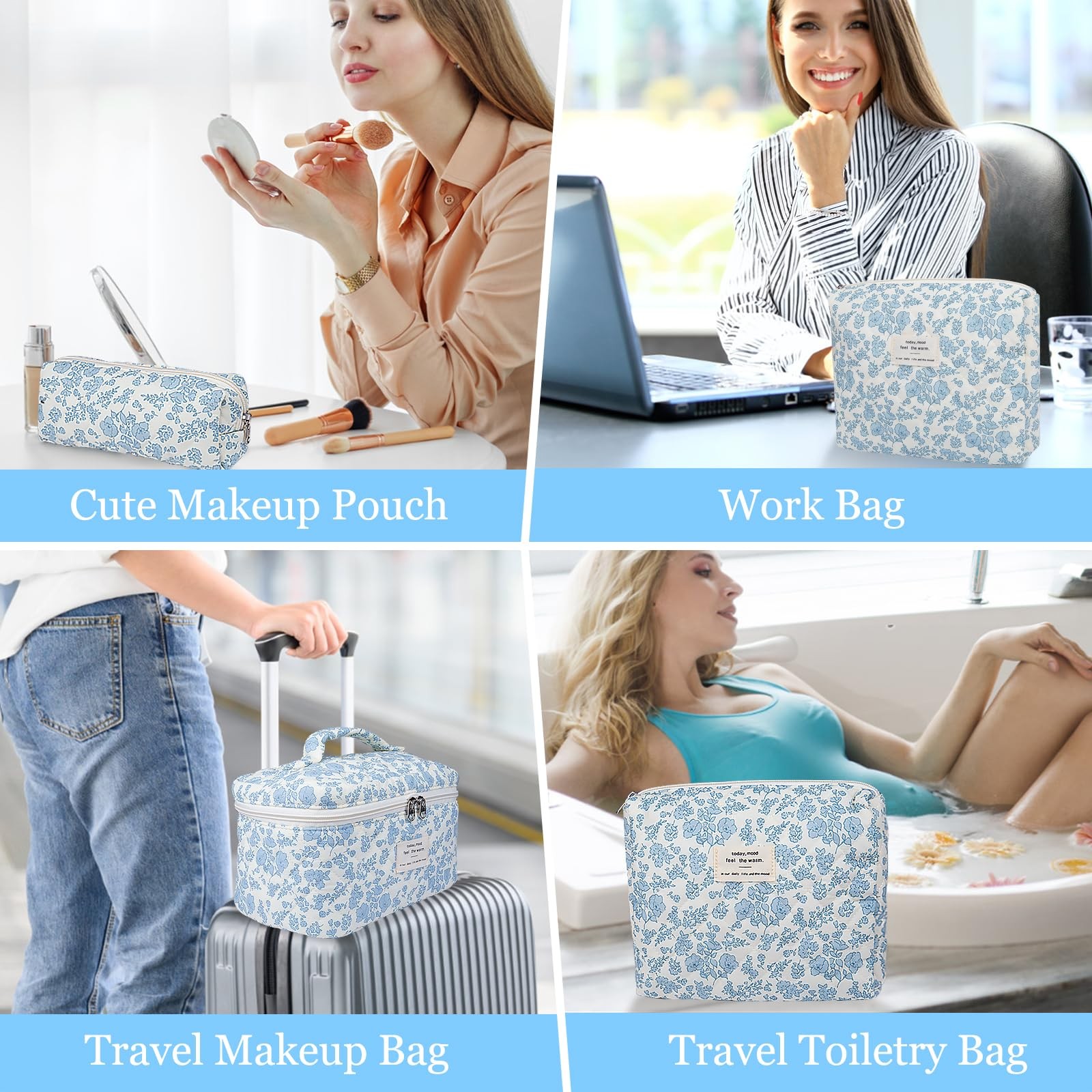 Gosect Makeup Bag, Large Quilted Cosmetic Big 10 x 6 x 6 inches, BDLH