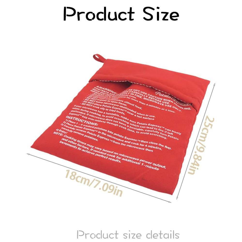 2 Pack Microwave Potato Bag Reusable Baked Pouch Bag, Red One Size,