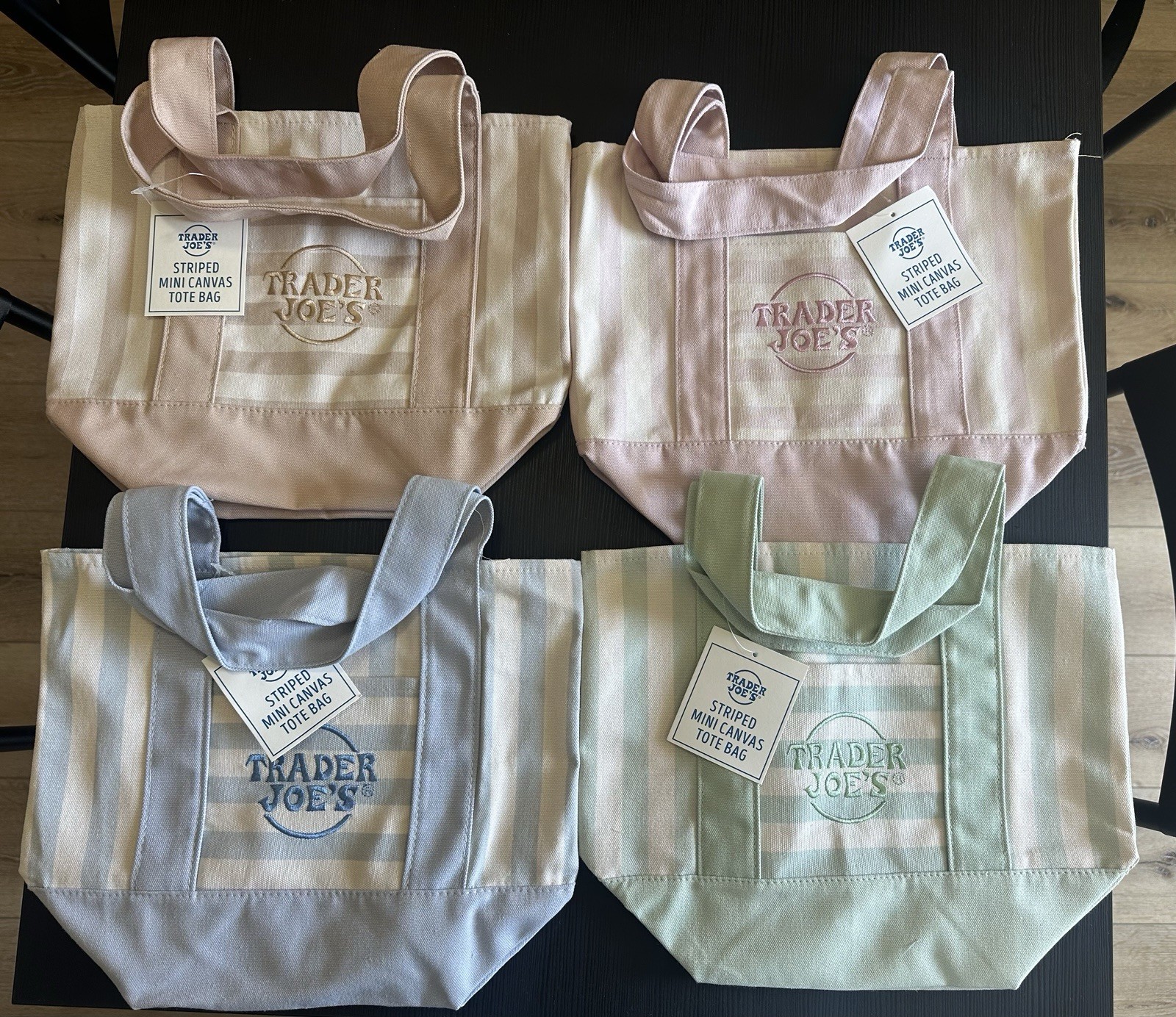 Trader Joe’s Striped Mini Canvas Tote Bag Set of 4 Multicolor w/ Tags