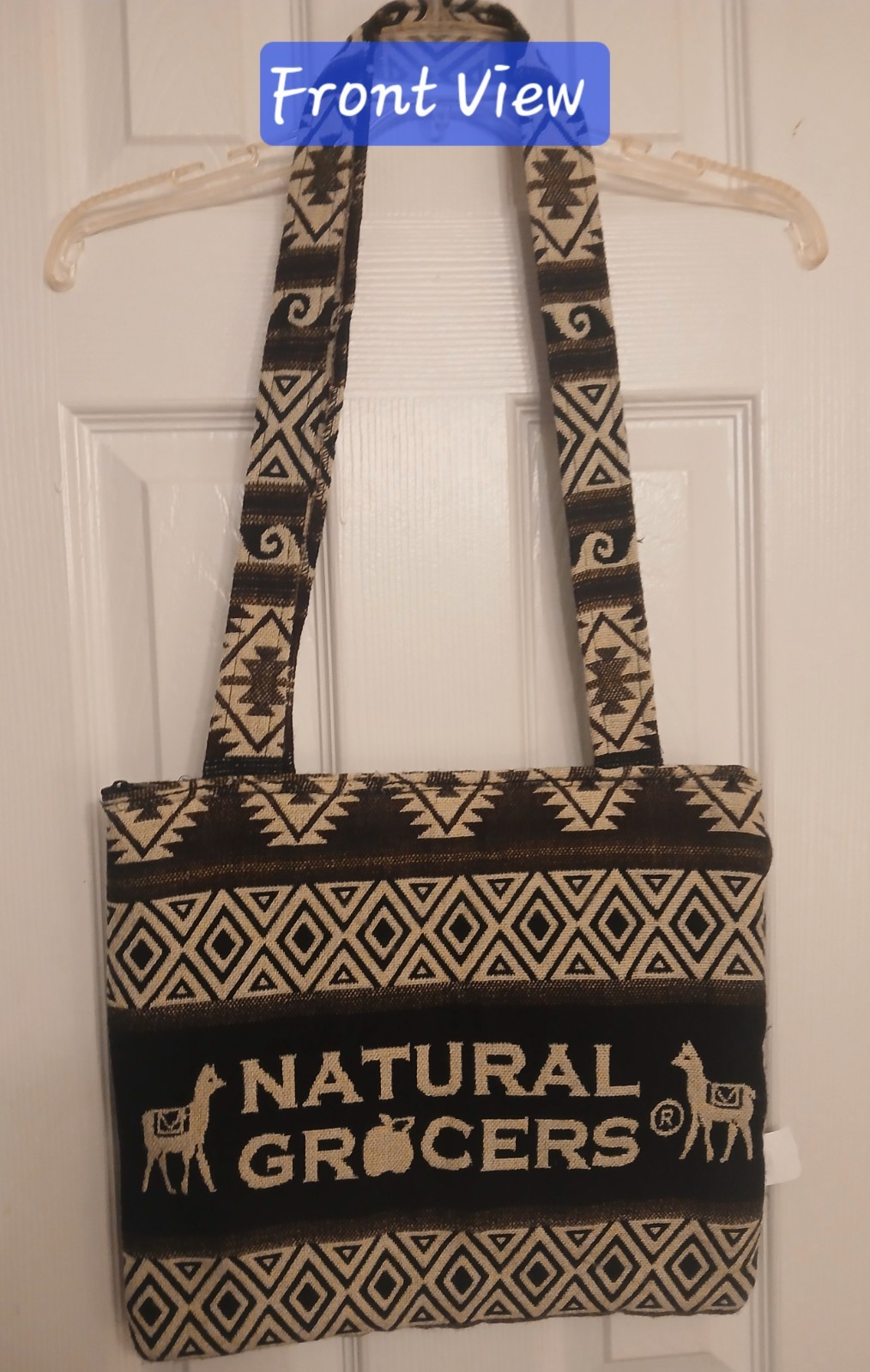 NWOT Natural Grocers Llama Alpaca Wool Ecuadorian Aztec Design Shopping/Tote Bag