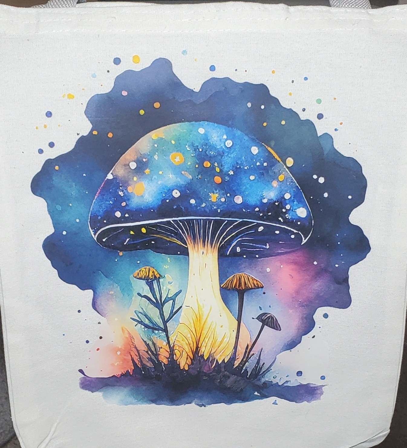 Canvas Reusable Tote Bag Medium Mushroom Print White Multicolor 11″ x 13″