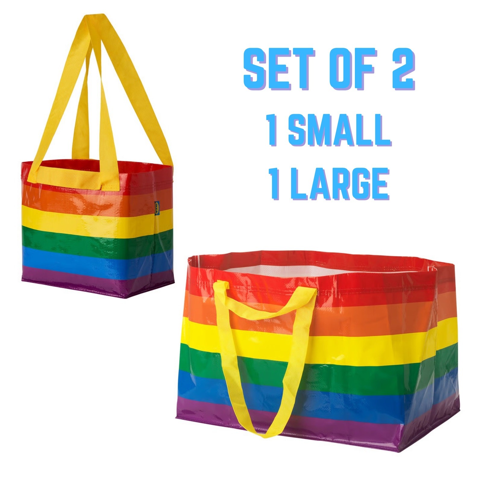 Set of 2 IKEA Storstomma Small + Large Tote Bag Rainbow Reusable Pride LGBTQ NWT