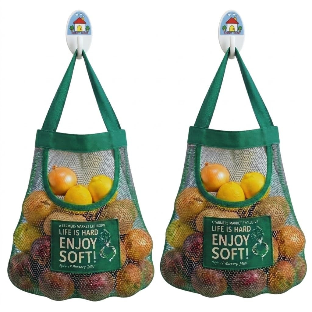 TAMALL. Reusable Hanging Storage Mesh Bags, Blue, 2 Bags & 2 Hooks