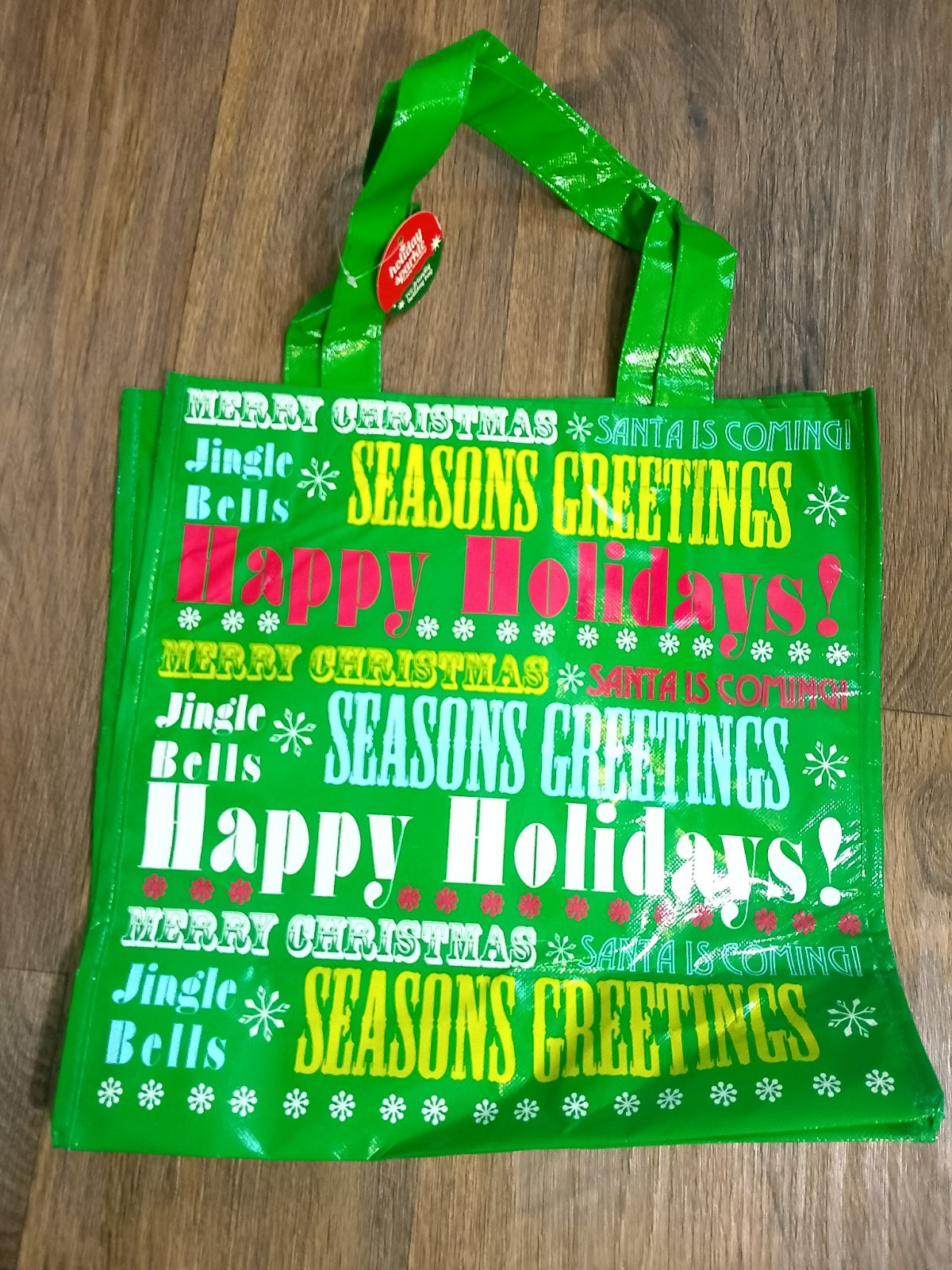 Holiday Sparkle eco-friendly shopping bag with tag holidays 14×5.5×14 in