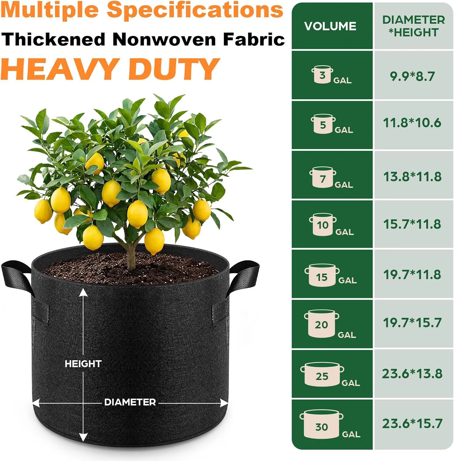 10-Pack 10 Gallon Grow Bags, Thickened Nonwoven Fabric Pots with Handles