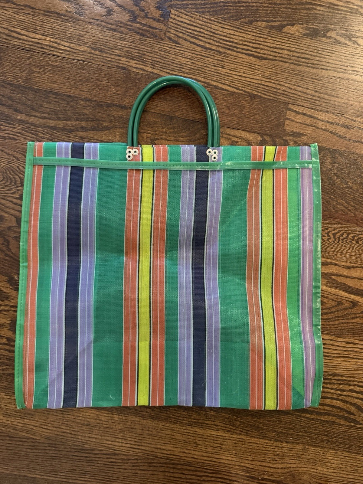 Green Multicolor Striped Reusable Tote Bag Medium Made in Mexico