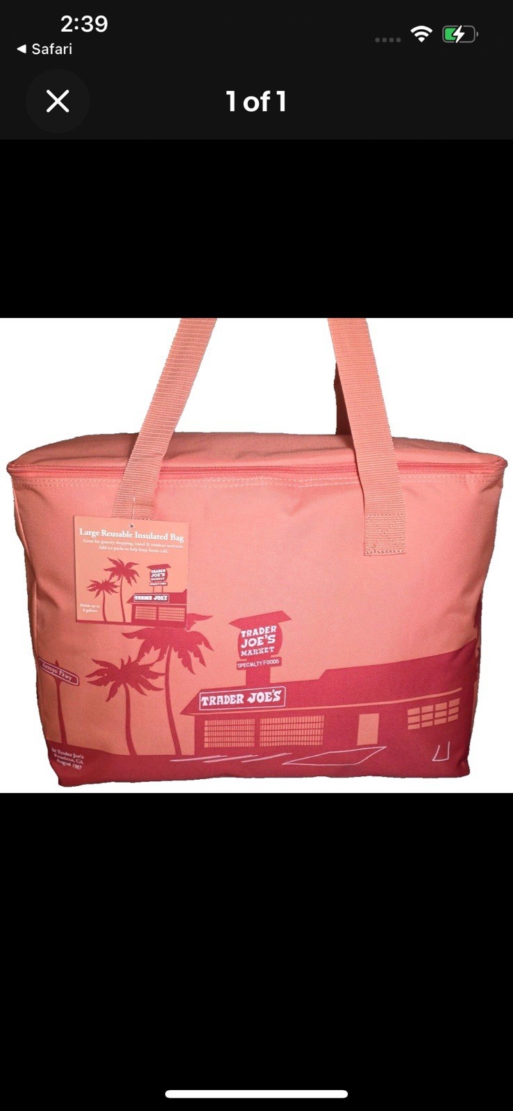 Trader Joe’s Large Insulated Reusable Tote Bag Peach Color 8 Gallon NWT 🍑