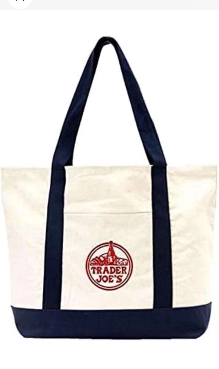TRADER JOE’S LARGE CANVAS BAG HEAVY COTTON REUSABLE SHOPPING BAG LARGE NAVY BLUE