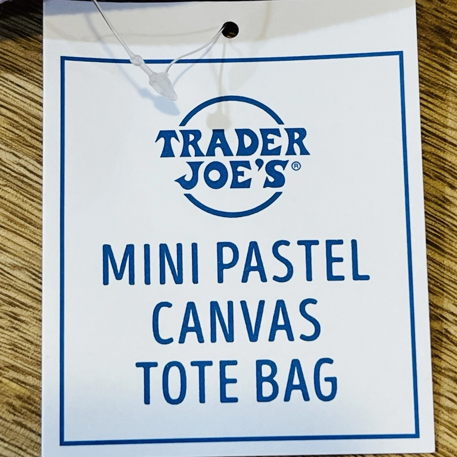 Trader Joe’s Mini Pastel Canvas Bag Off White, Green Base & Straps, Blue Logo