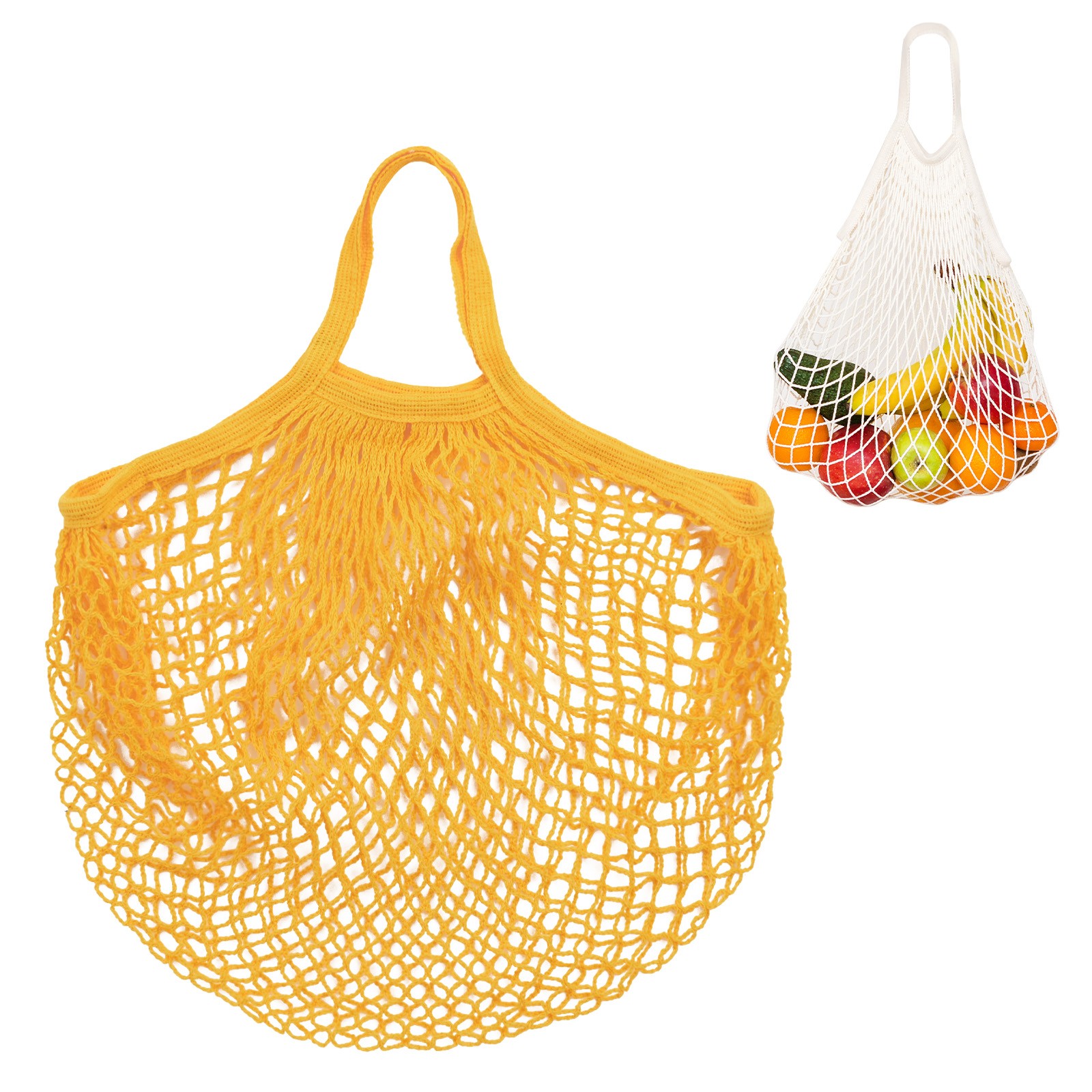 1-Pack Reusable Washable Mesh Net String Grocery Bags [Yellow,Short Handle]