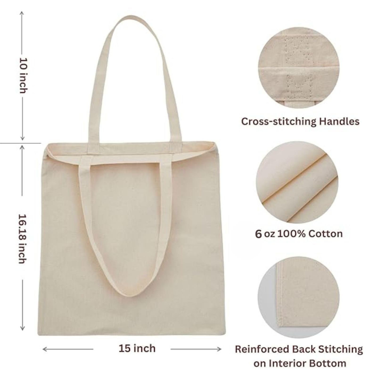 Reusable Canvas Tote Bags Lightweight Blank Grocery Bag for Shopping, Travel
