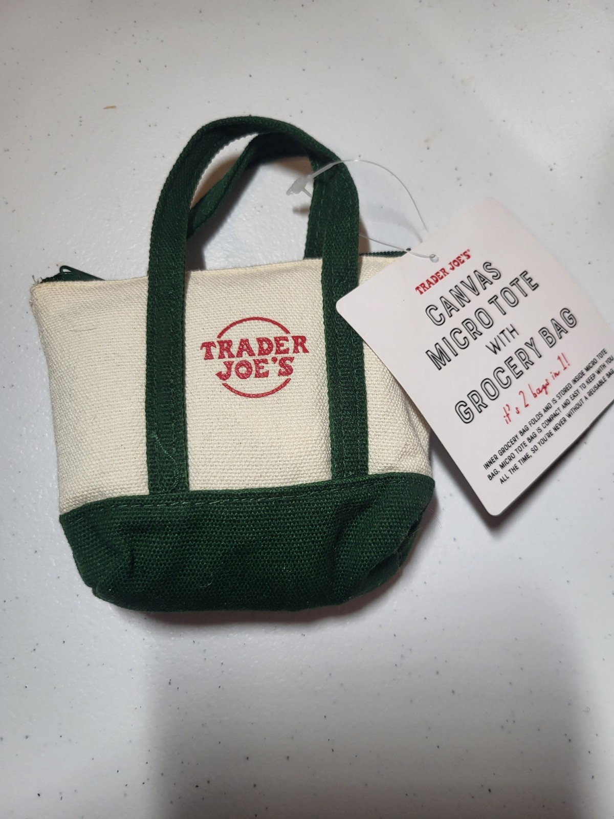 Trader Joe’s Canvas Microtote With Grocery Bag 2 In 1 Hunter Green NWT