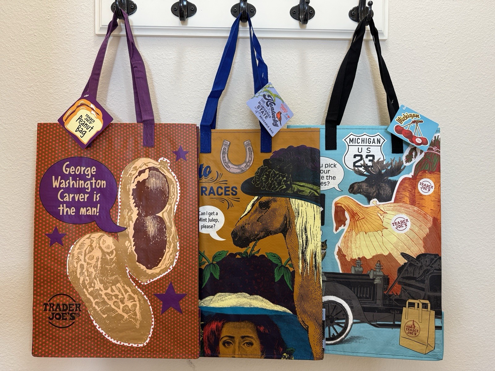 Trader Joe’s 2025 Reusable Bags (3)- Peanut Butter PB&J, Michigan, & Kentucky