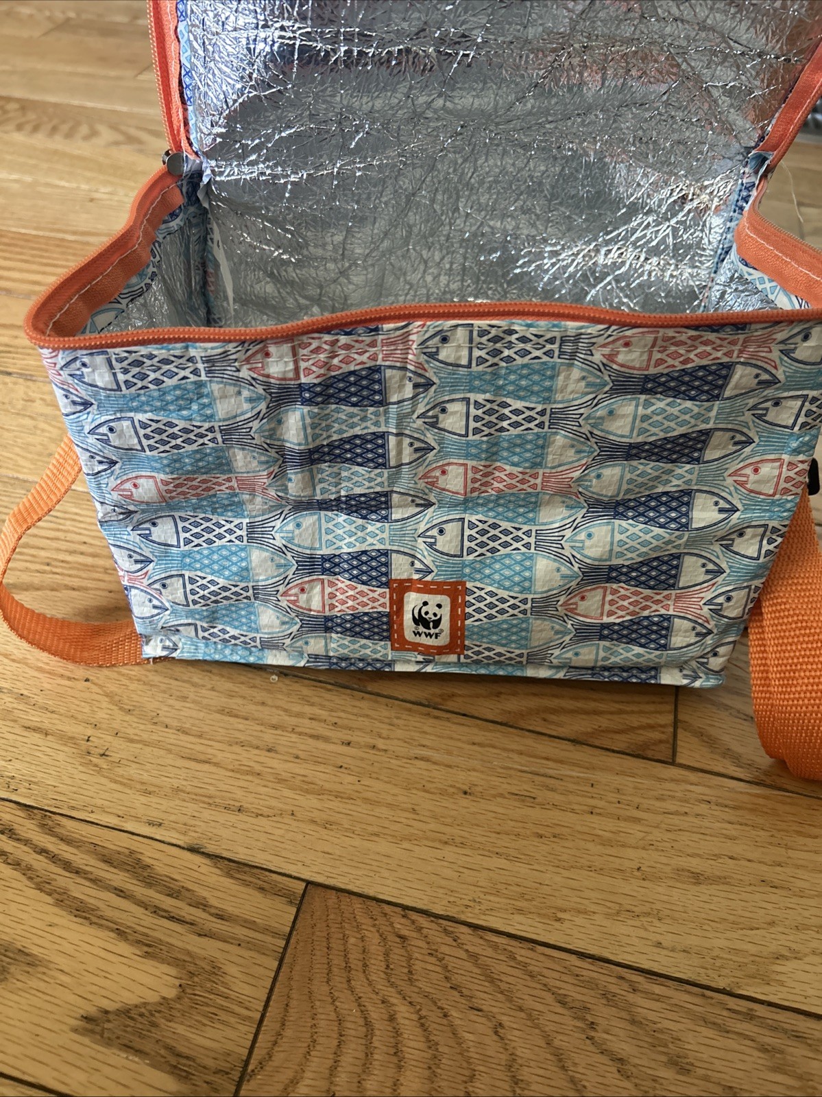 WWF World Wild Life Fund Blue Freezer Tote Bag Insulated Fish Design 7”x10”