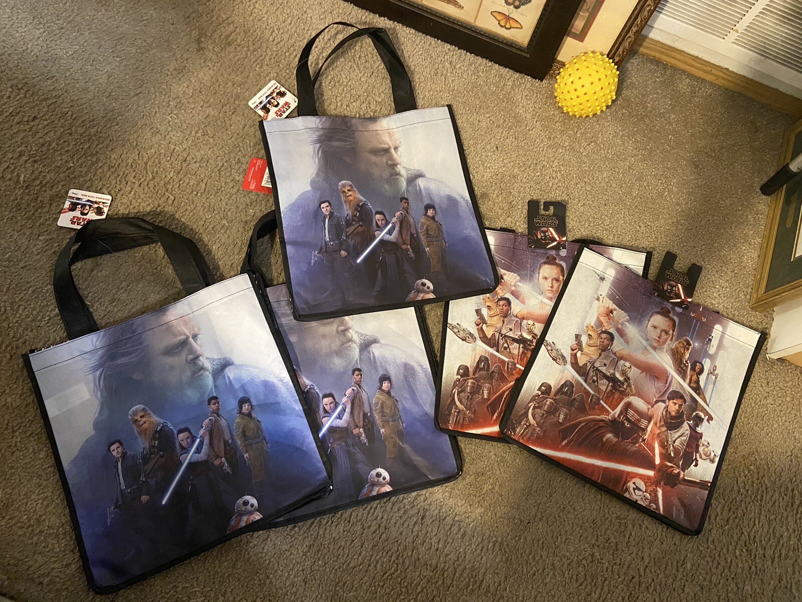 (5) Star Wars Disney Reusable Shopper/ Tote/Gift/Bags