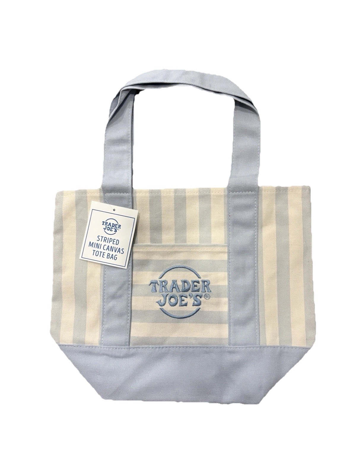 Trader Joe’s Striped Mini Canvas Tote Bag Blue/Beige Reusable Shopping