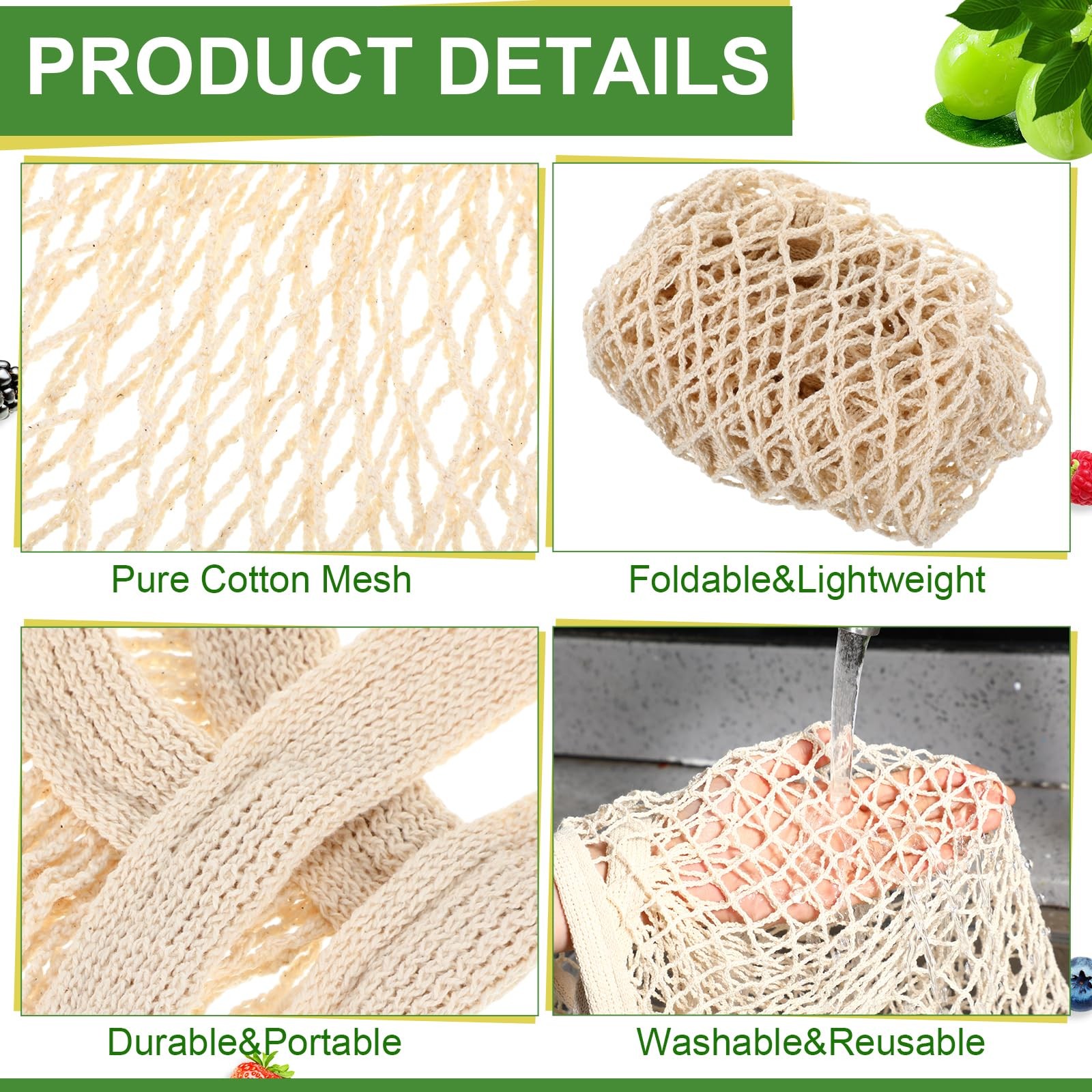 80 Pack Cotton Mesh Produce Bags Bulk Reusable Market Bag Washable Net Grocer…