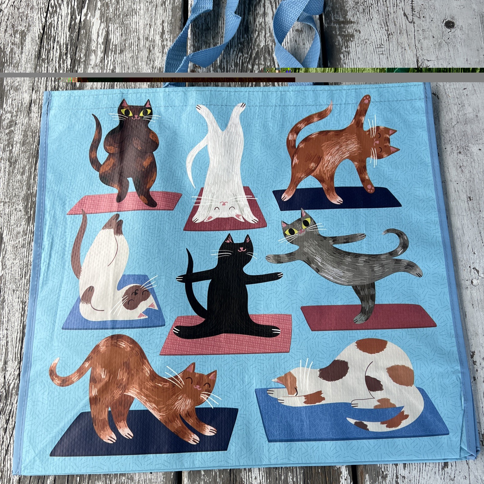 NEW Yoga Cats Reusable Tote Bag XL Waterproof Eco Shopping Gift Blue Eco Viral