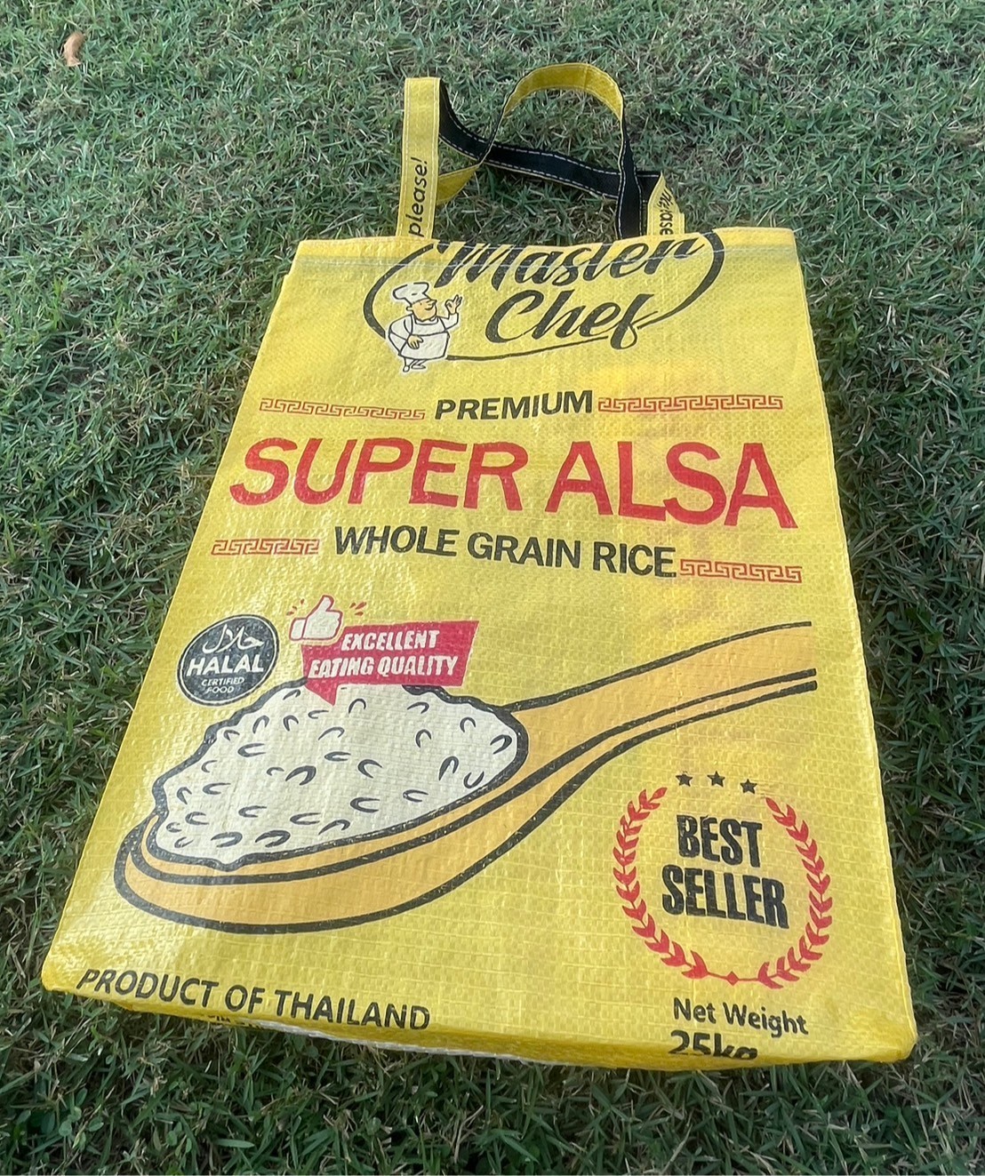 Vintage Shoulder Bag Yellow Rice Sack Eco – Friendly Master Chef Pattern Size XL