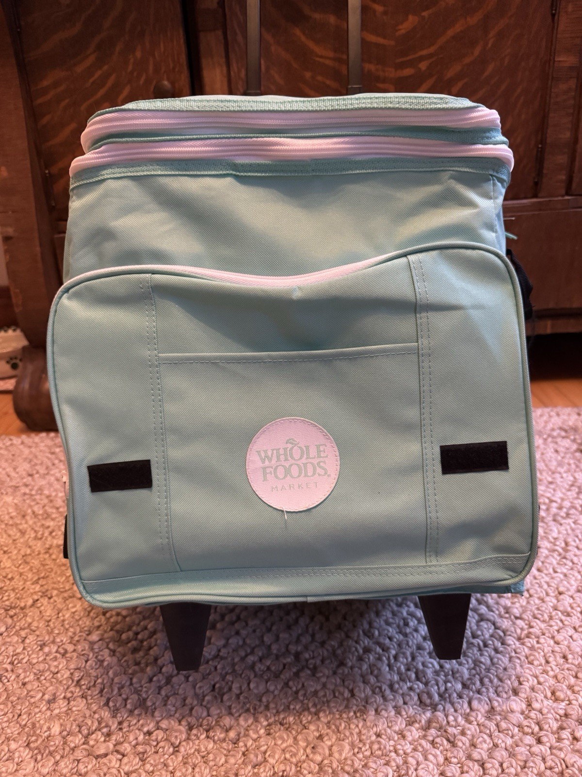 Whole Foods Market Rolling Cooler Grocery Trolley Mint Green Cart Wheels Handle