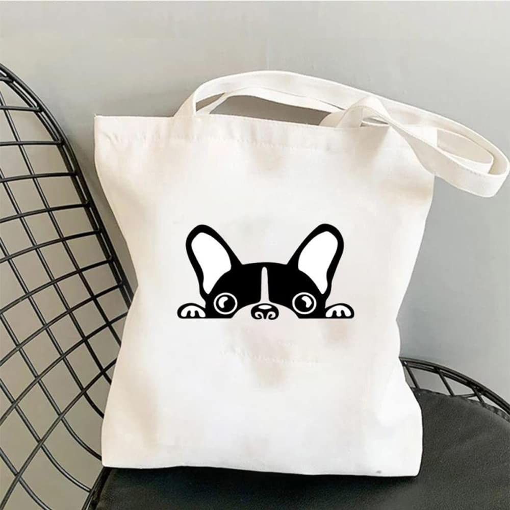Canvas Tote Bag with Boston Terrier Pattern Women Casual Shoulder Bag Handbag…