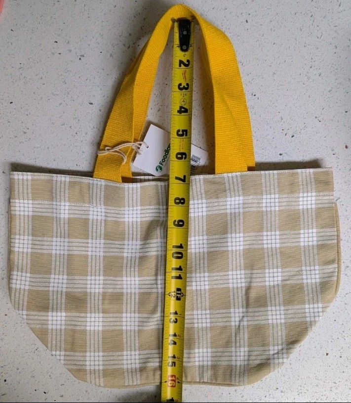 Foodland Hawaii Palaka Yellow/Tan/Beige Canvas Dumpling Reusable Tote Bag