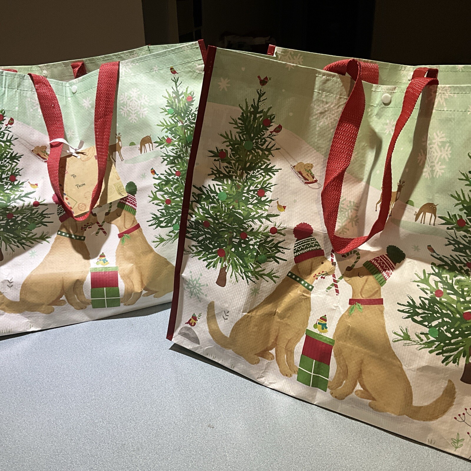 Reusable Tote Bag ~ 19″ X18″ X 8″ ~CHRISTMAS DOGS ~ MARSHALL’S FREE SH