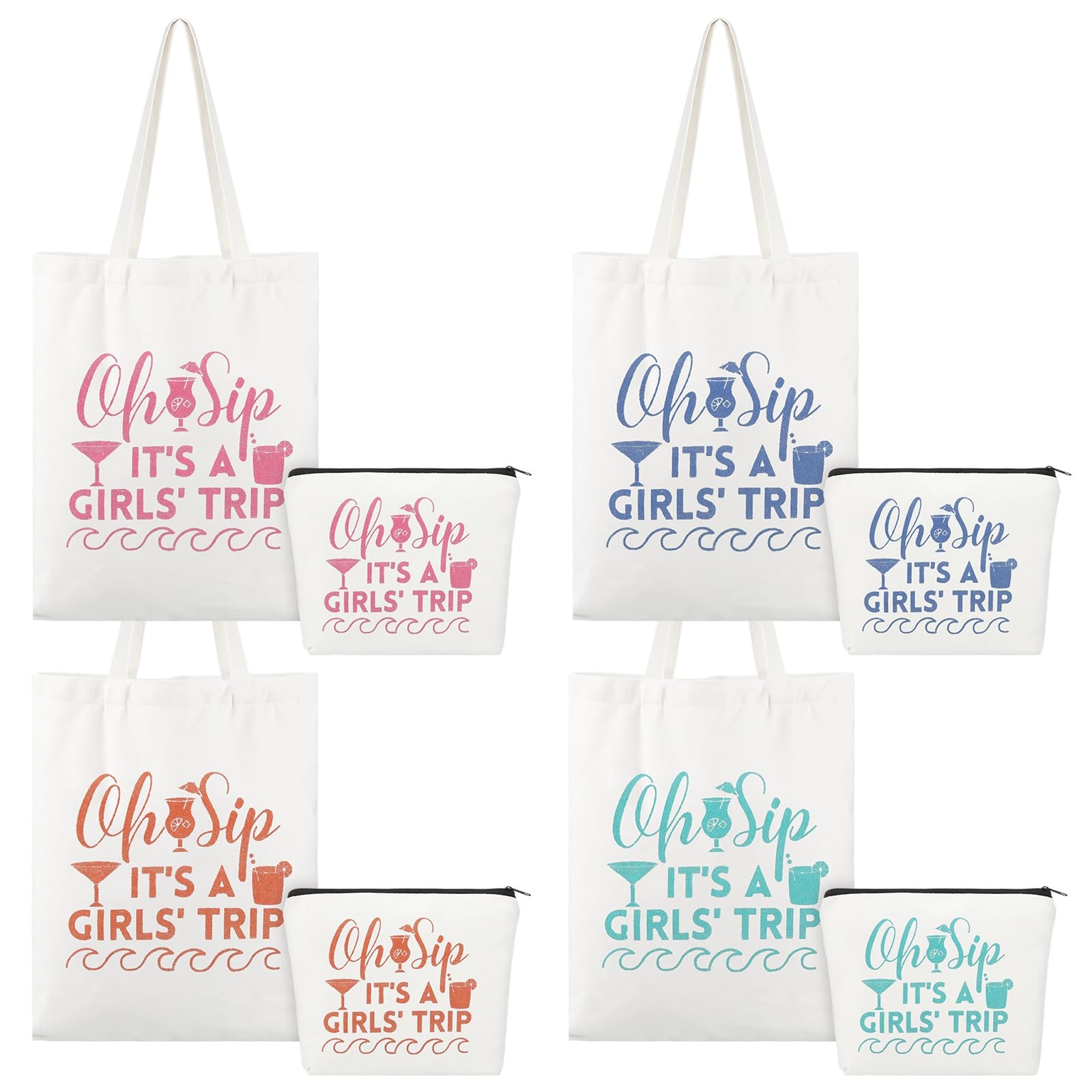 Clysee 8 Pcs Girls Trip Gift Bags Two Sizes, White, Blue, Pink, Green, Orange