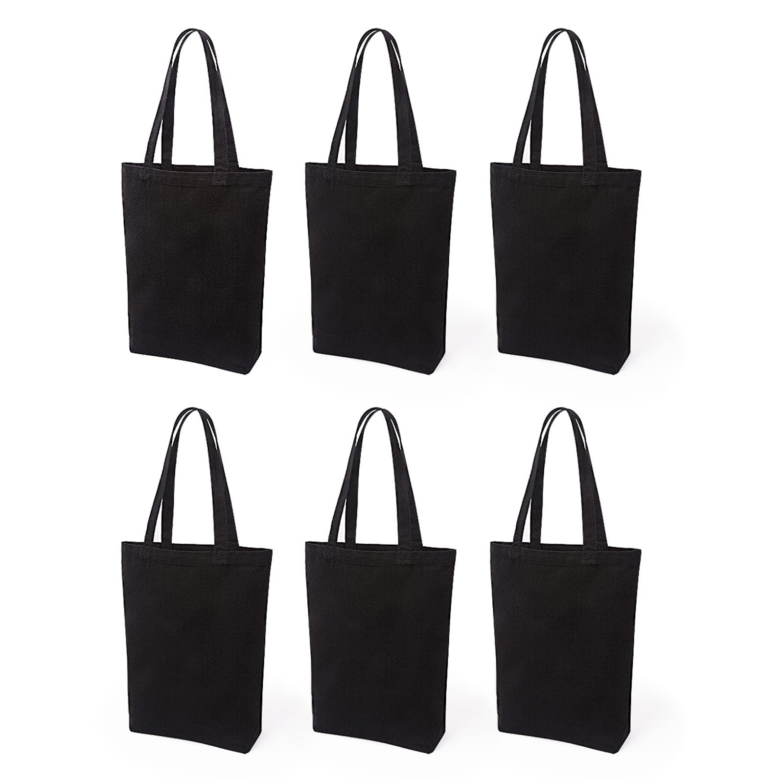 Natural Canvas Tote Bags DIY Reusable Shopping Grocery Bag (Black – 6 Pack)