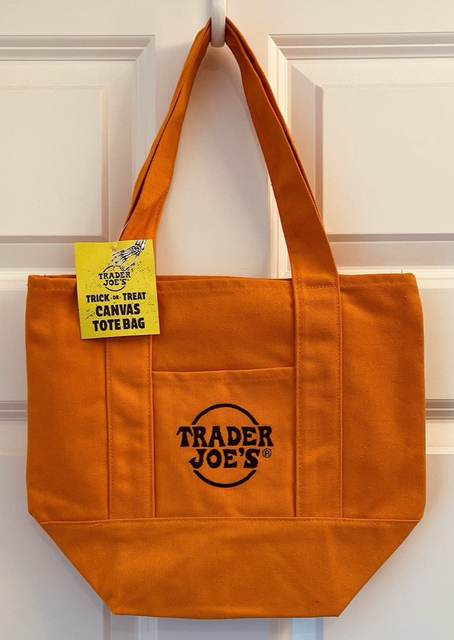 Trader Joe’s ORANGE Mini Canvas Tote Lunch Bag HALLOWEEN Treat Bag STICKERS! NWT
