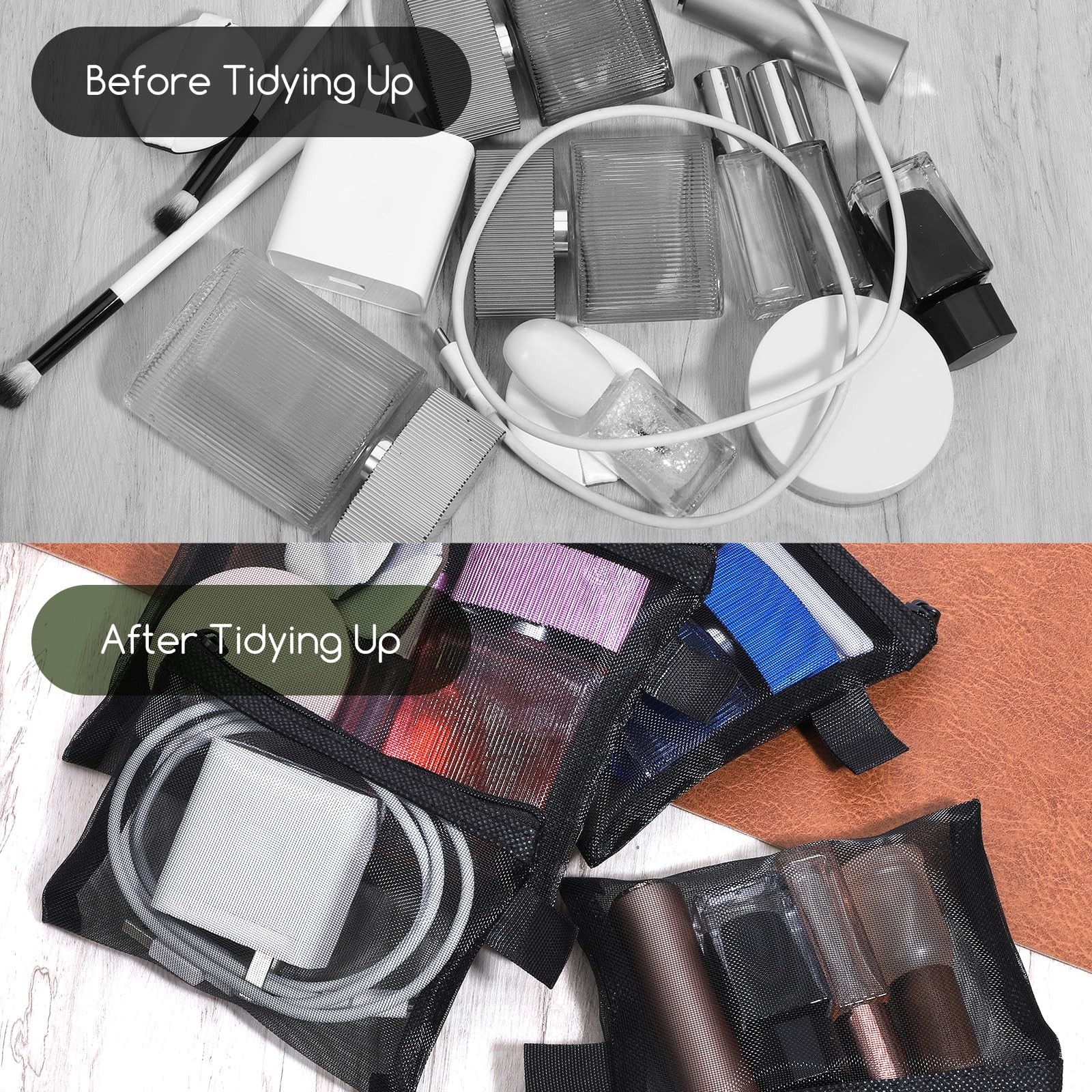4 Pcs Small Mesh Makeup Bag with Zipper Mini Cosmetic Bags for Black
