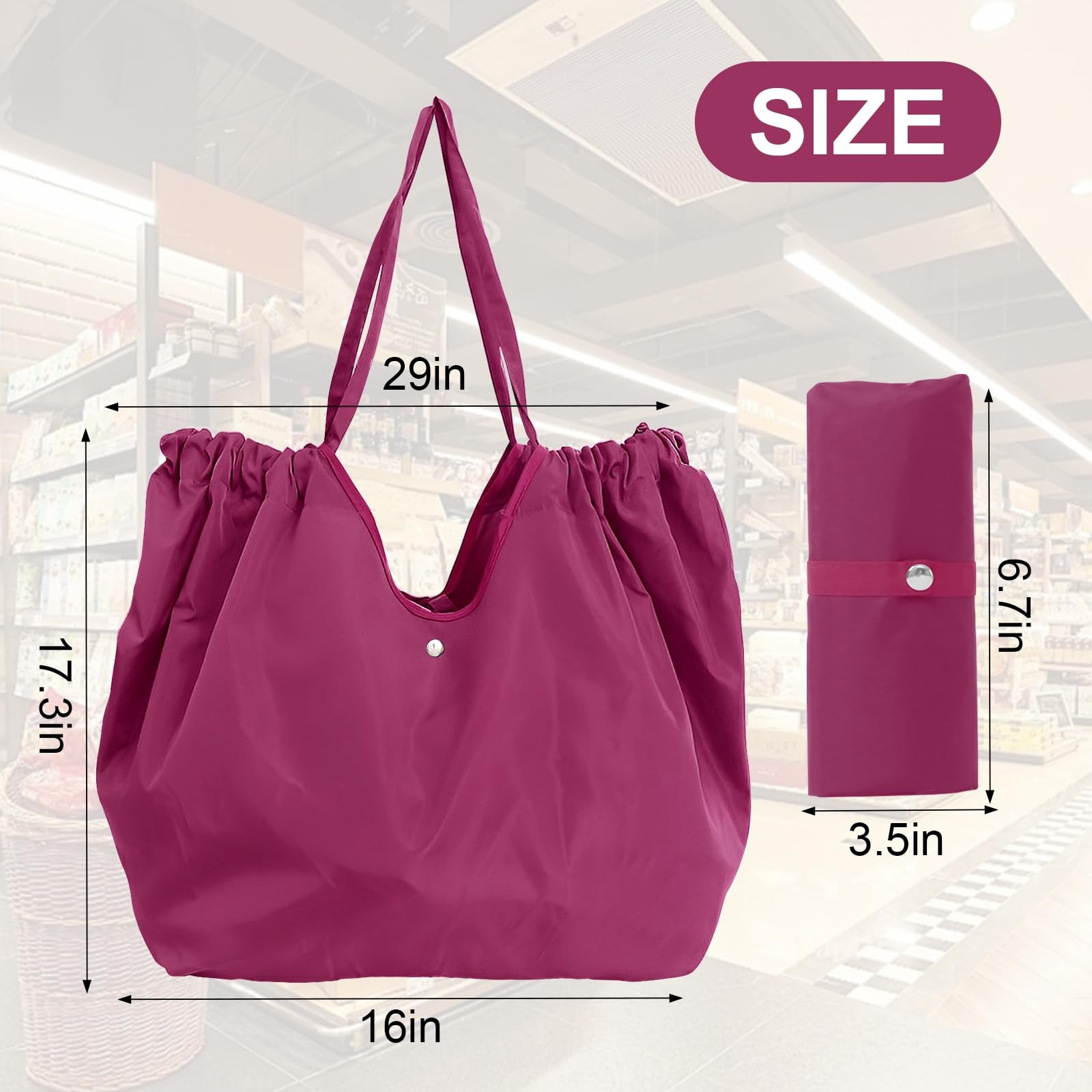 Foldable Eco-Friendly Grocery Bags with Adjustable Drawstring Reusable Collap…