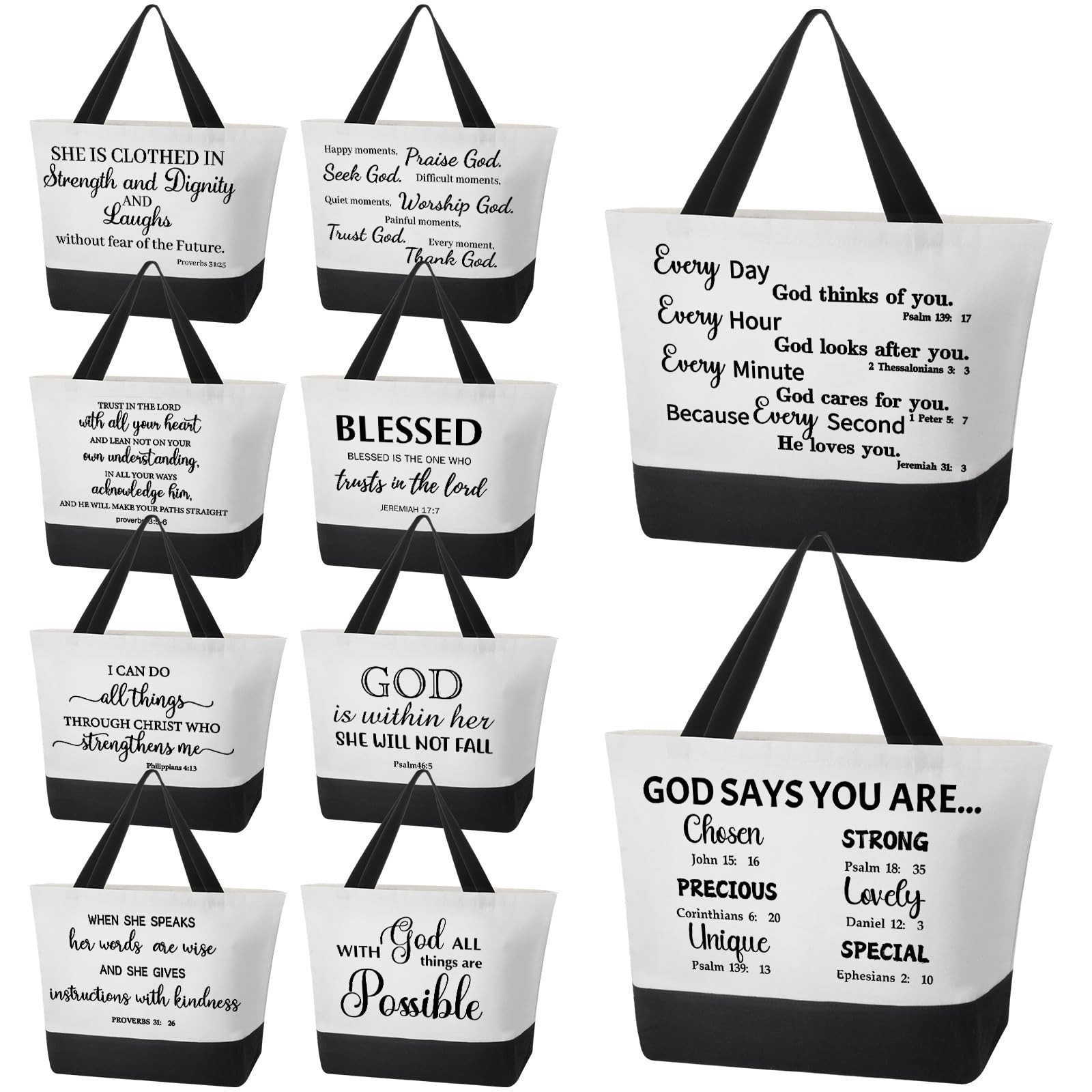 10 Pcs Christian Bible Verse Tote Bags Religious Gift Canvas Reusable Bags fo…