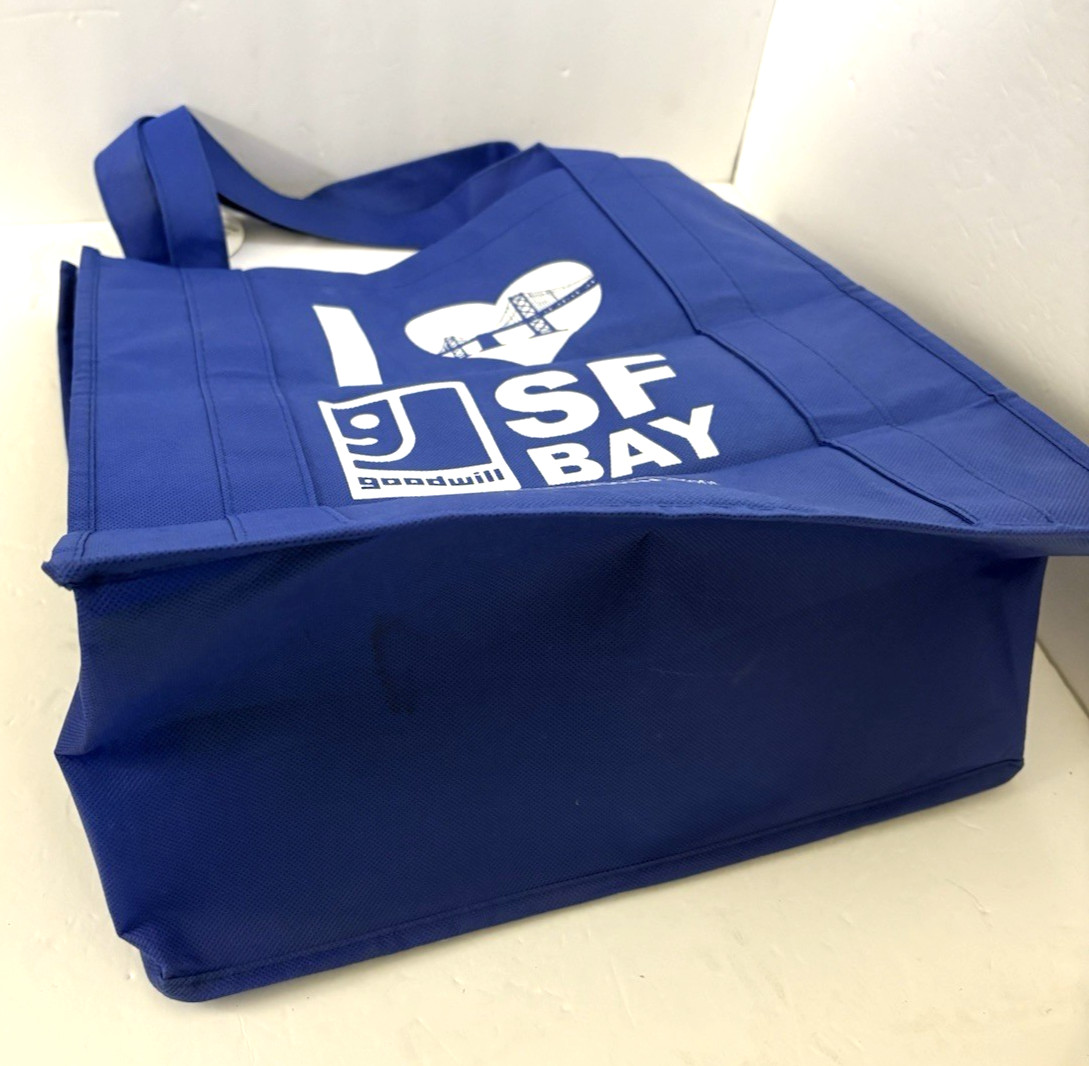 Goodwill Blue SF Bay Tote Bag 15″x14″x7.5” Donate Recycled Saver Clothed Handles