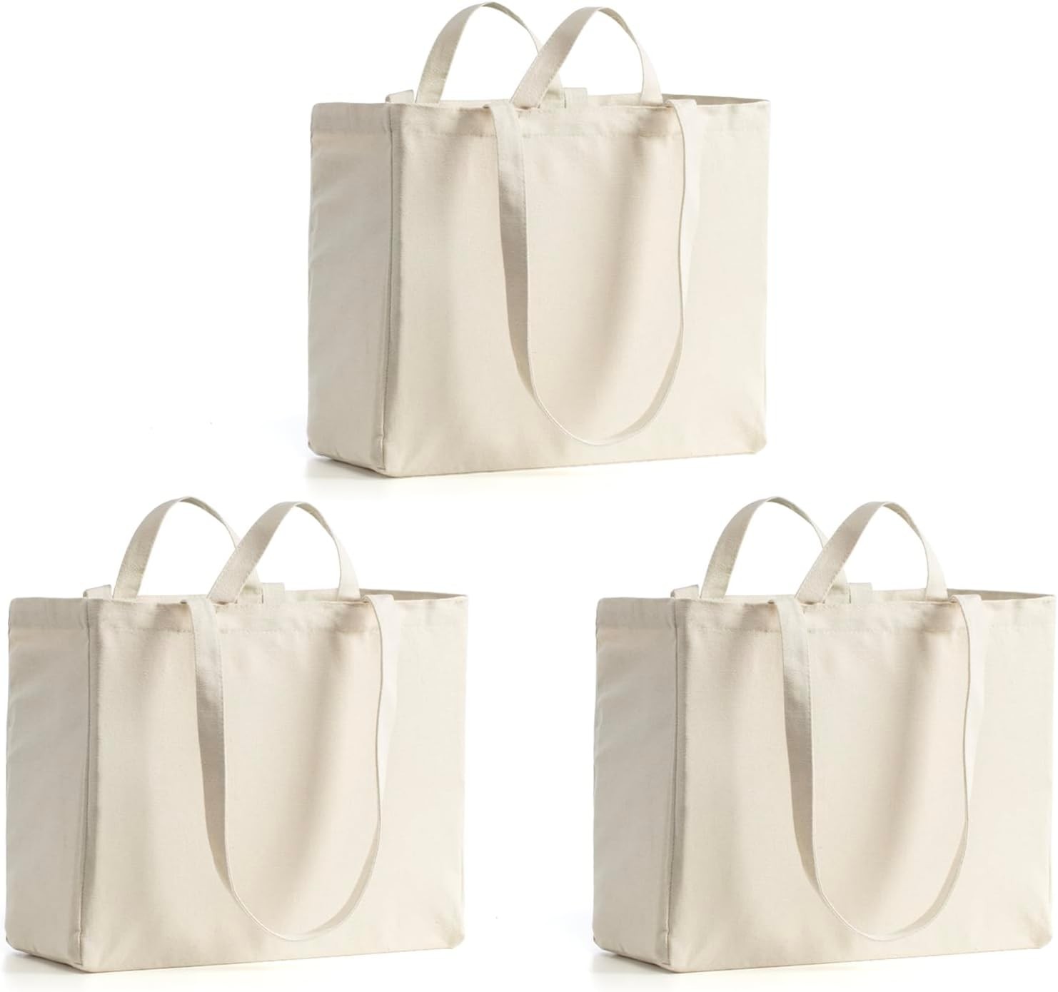 Canvas Tote Bag Reusable Grocery Bags W/ Long Shoulder Strap & Short Handle