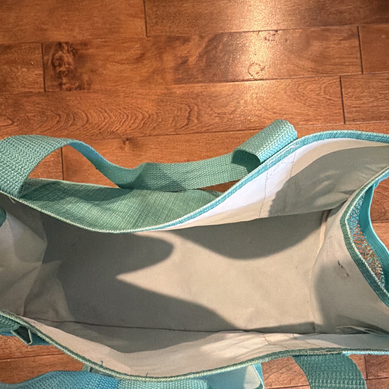Thirty-One Blue Canvas Reusable Tote Bag w/ Outer Pockets Mesh Pocket 13x6x7
