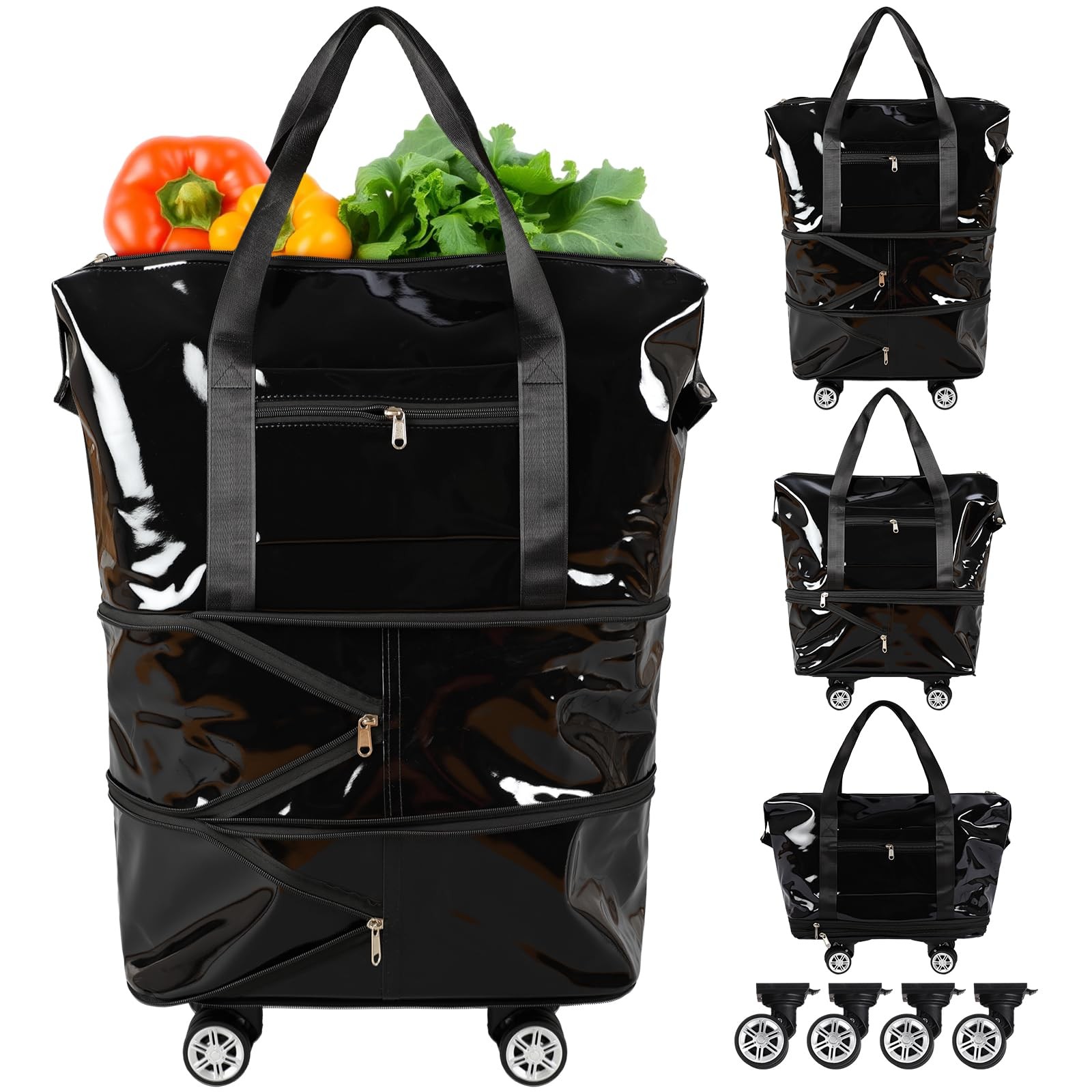 Reusable Grocery Bag on Wheels Shopping Bag with Detachable Swivel Wheels Wat…